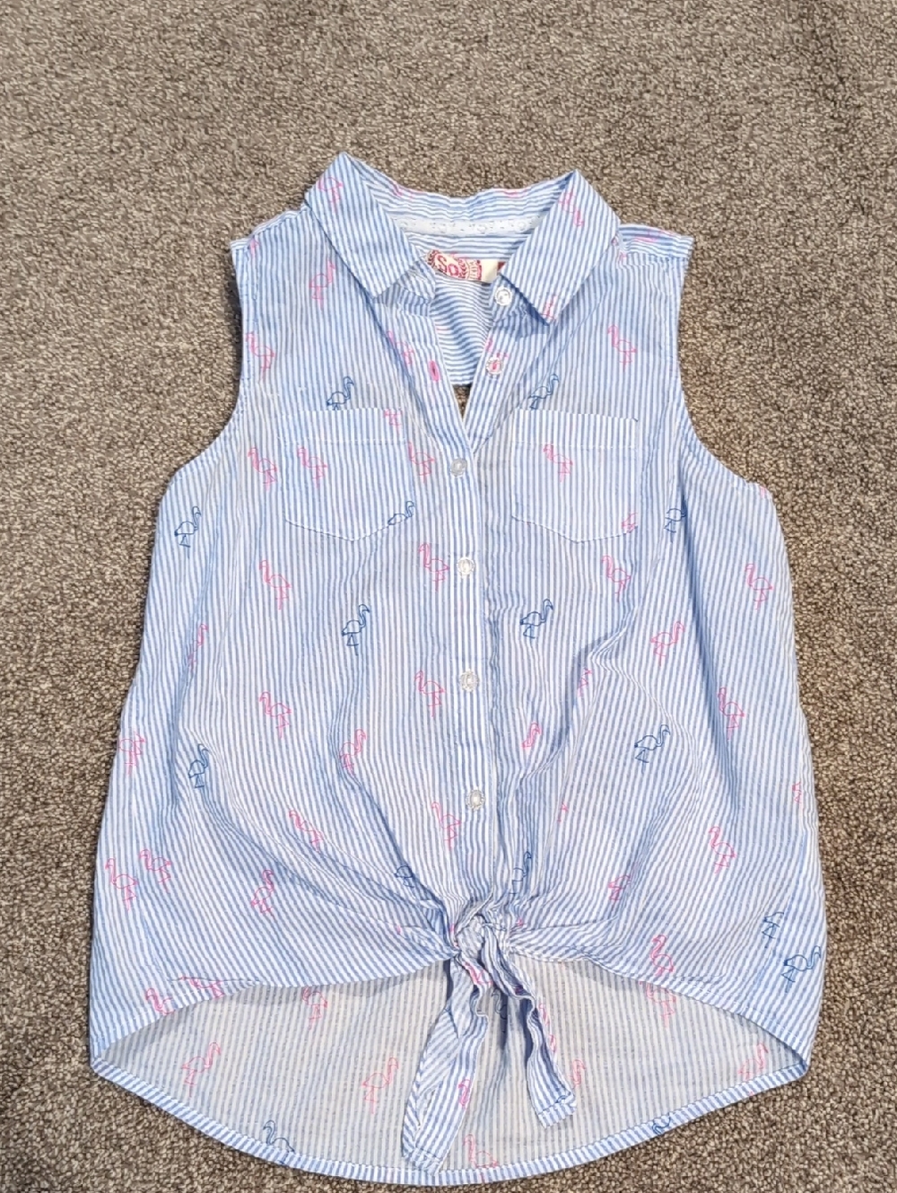 SO Girls Blue & Pink Striped Tie-Front Tank Top